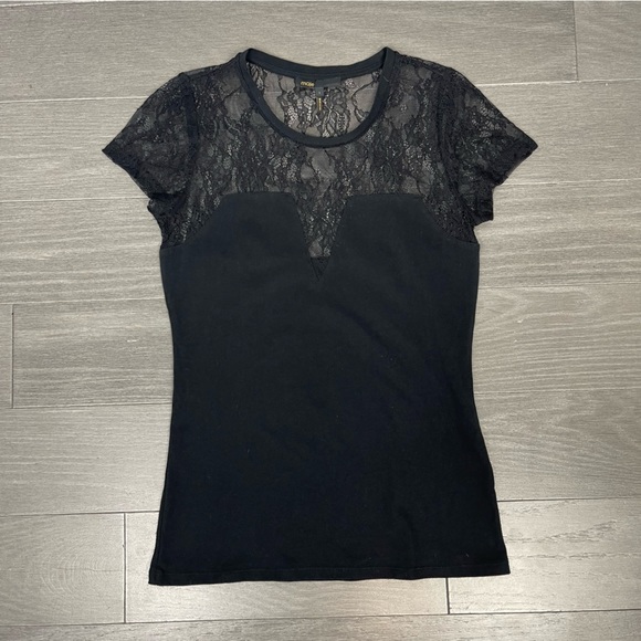 MAJE Paris Black Lace Inset Sheer Tee Shirt Top Short Sleeve Sexy 1 S Whimsigoth - Picture 11 of 12